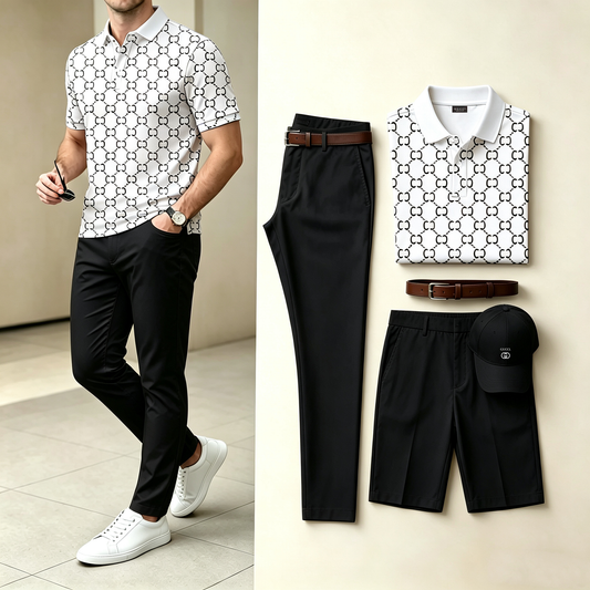 MEN'S 4-IN-1 BUSINESS CASUAL OUTFIT SET |POLO + PANTS + SHORTS + HAT