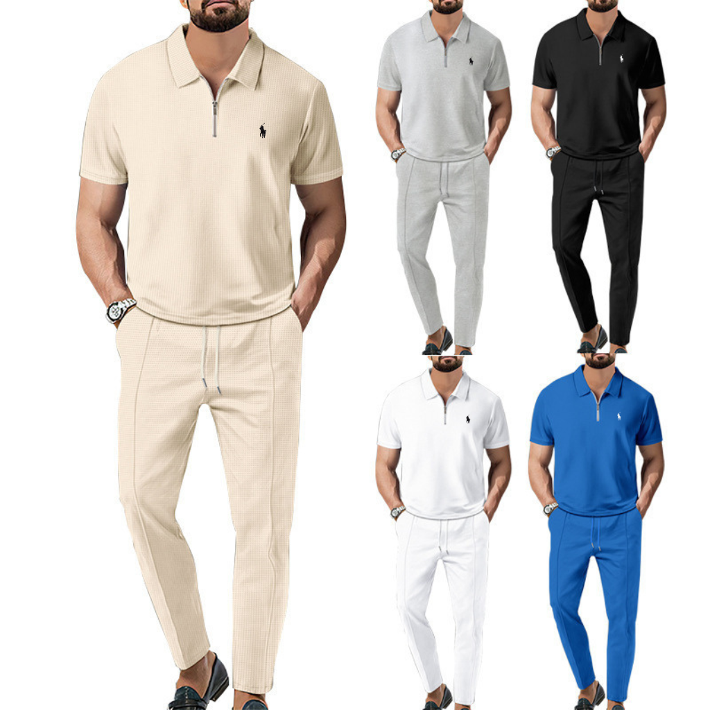 Men's Premium Waffle Knit Zip Polo Set