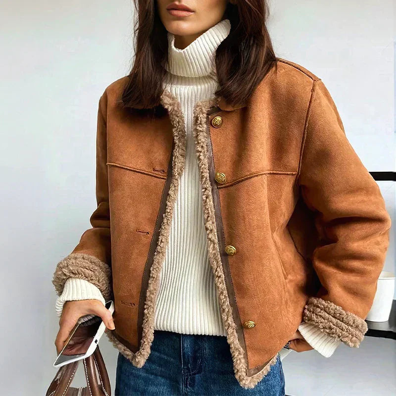Women's Genuine Sheepskin Jacket - Warm Faux Fur Lined & Slim Fit