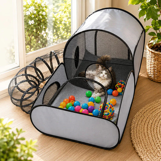 3-in-1 Foldable Pet Playpen with Tunnel
