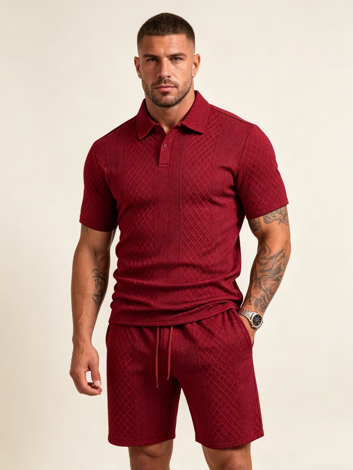 Men's Lightweight Textured Polo 2 Piece Set