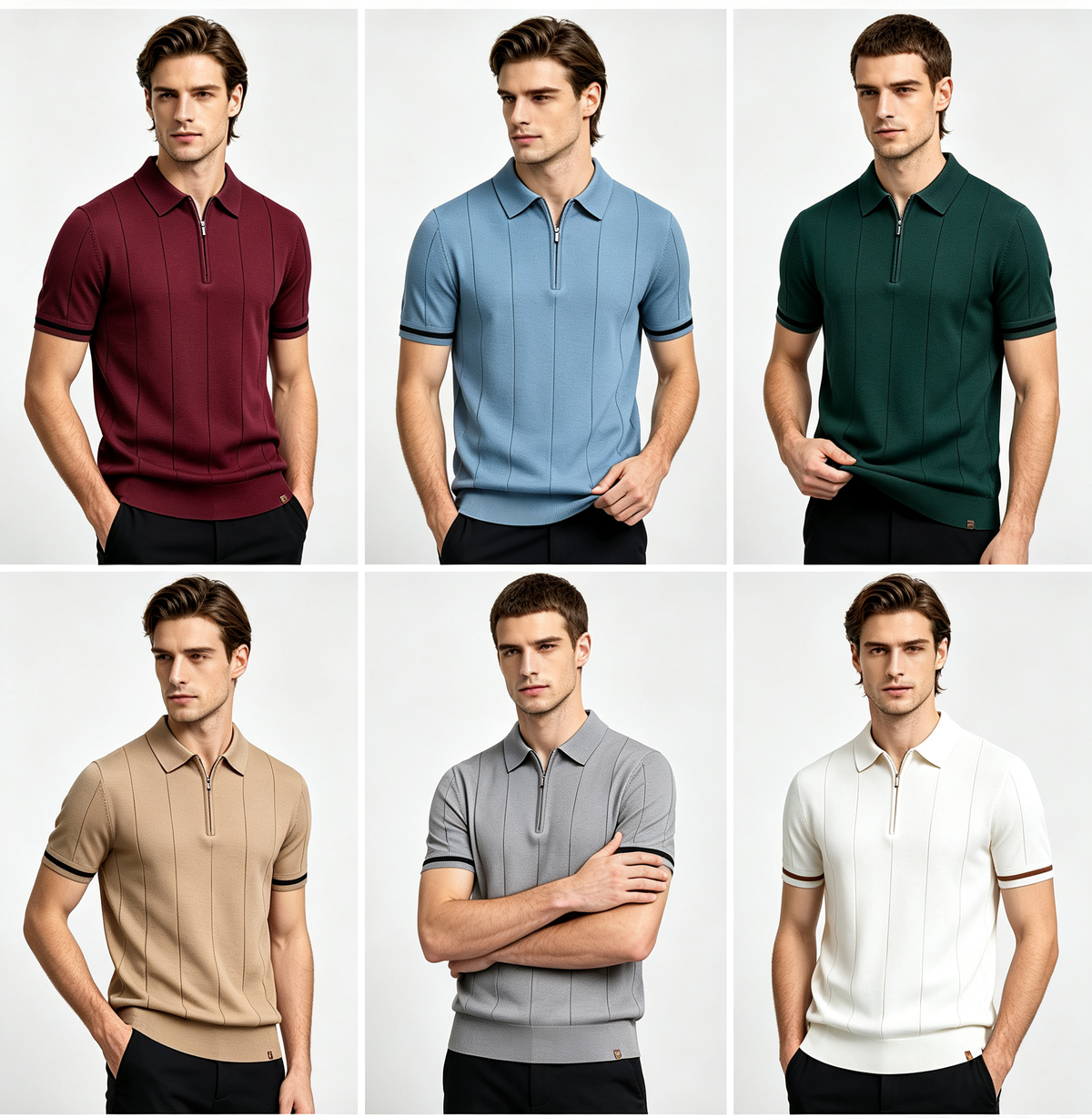 Men Premium Knit Zip‑Up Polo Shirt
