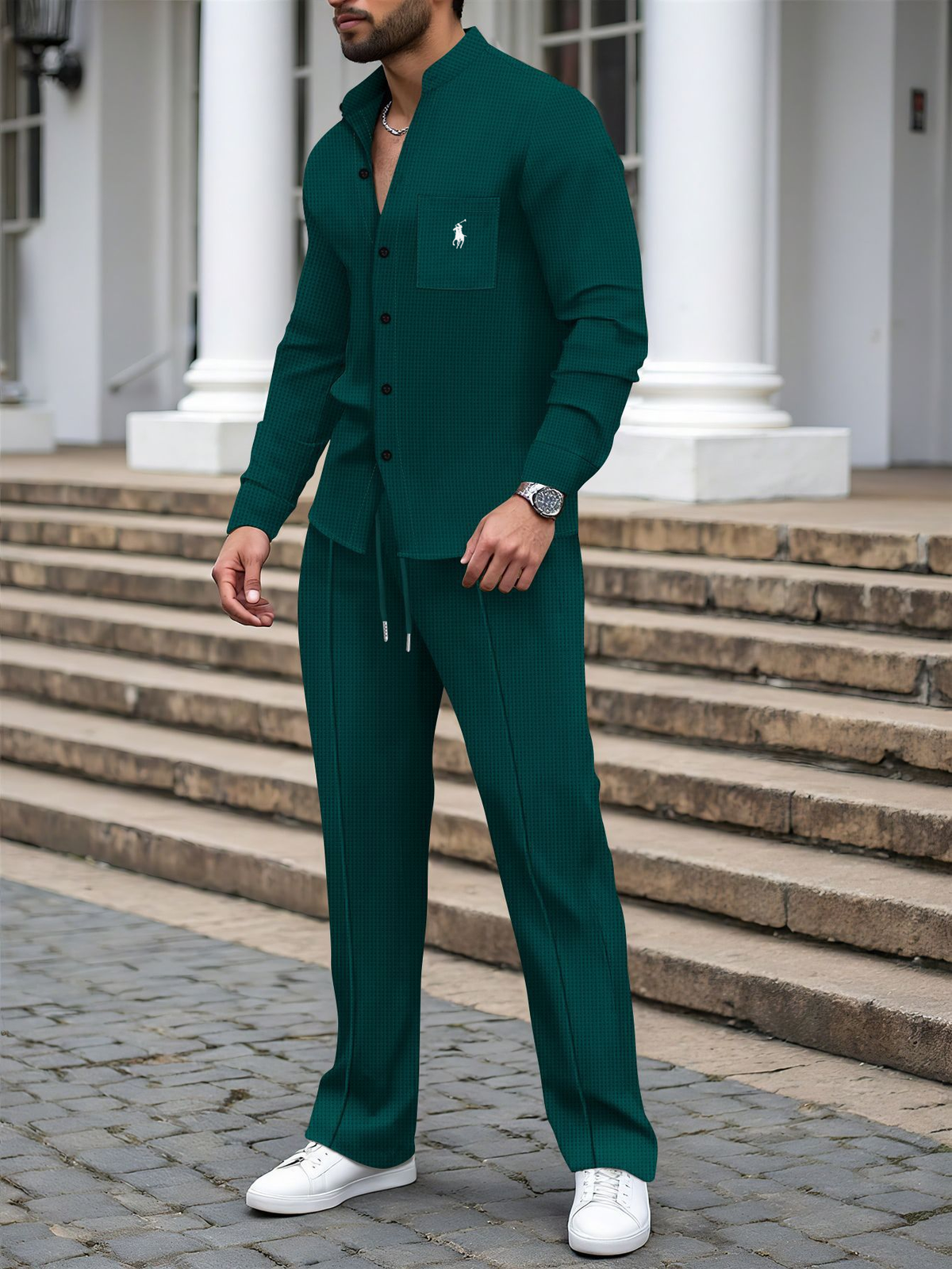 Casual Stand-Collar Cardigan Set