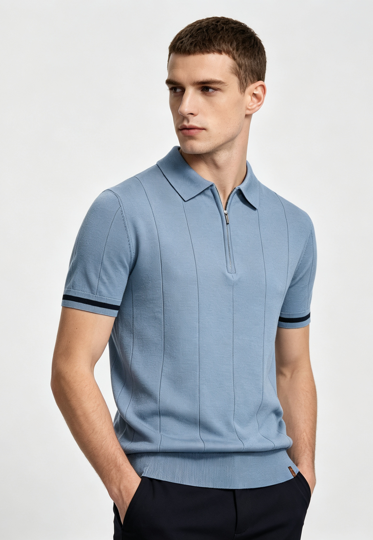 Men Premium Knit Zip‑Up Polo Shirt