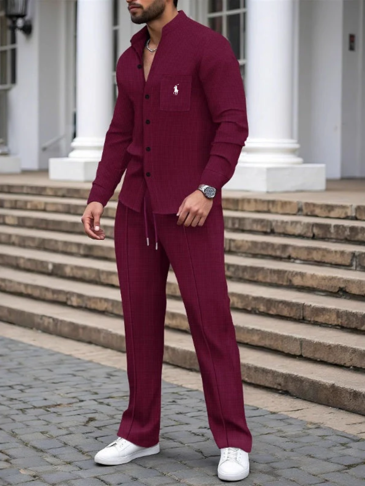 Casual Stand-Collar Cardigan Set