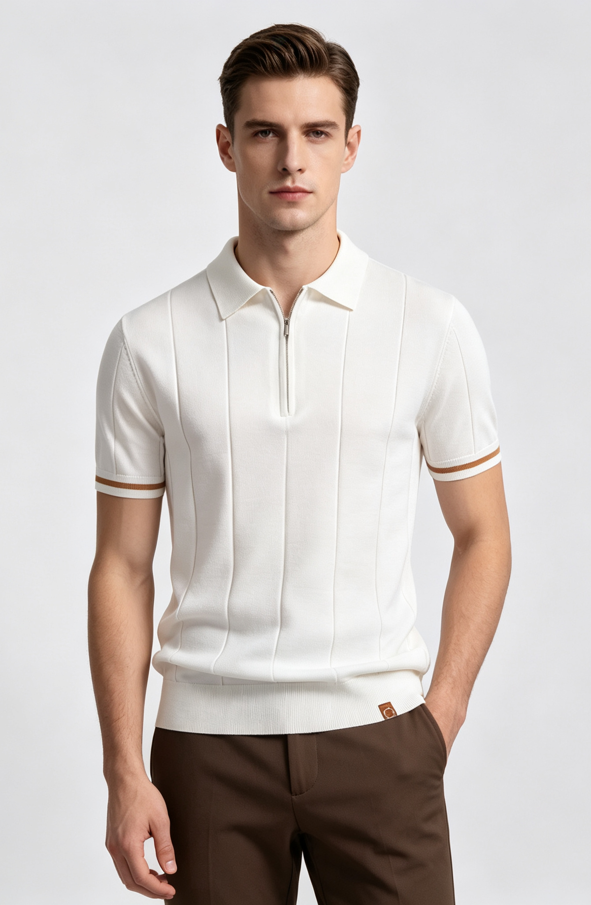 Men Premium Knit Zip‑Up Polo Shirt