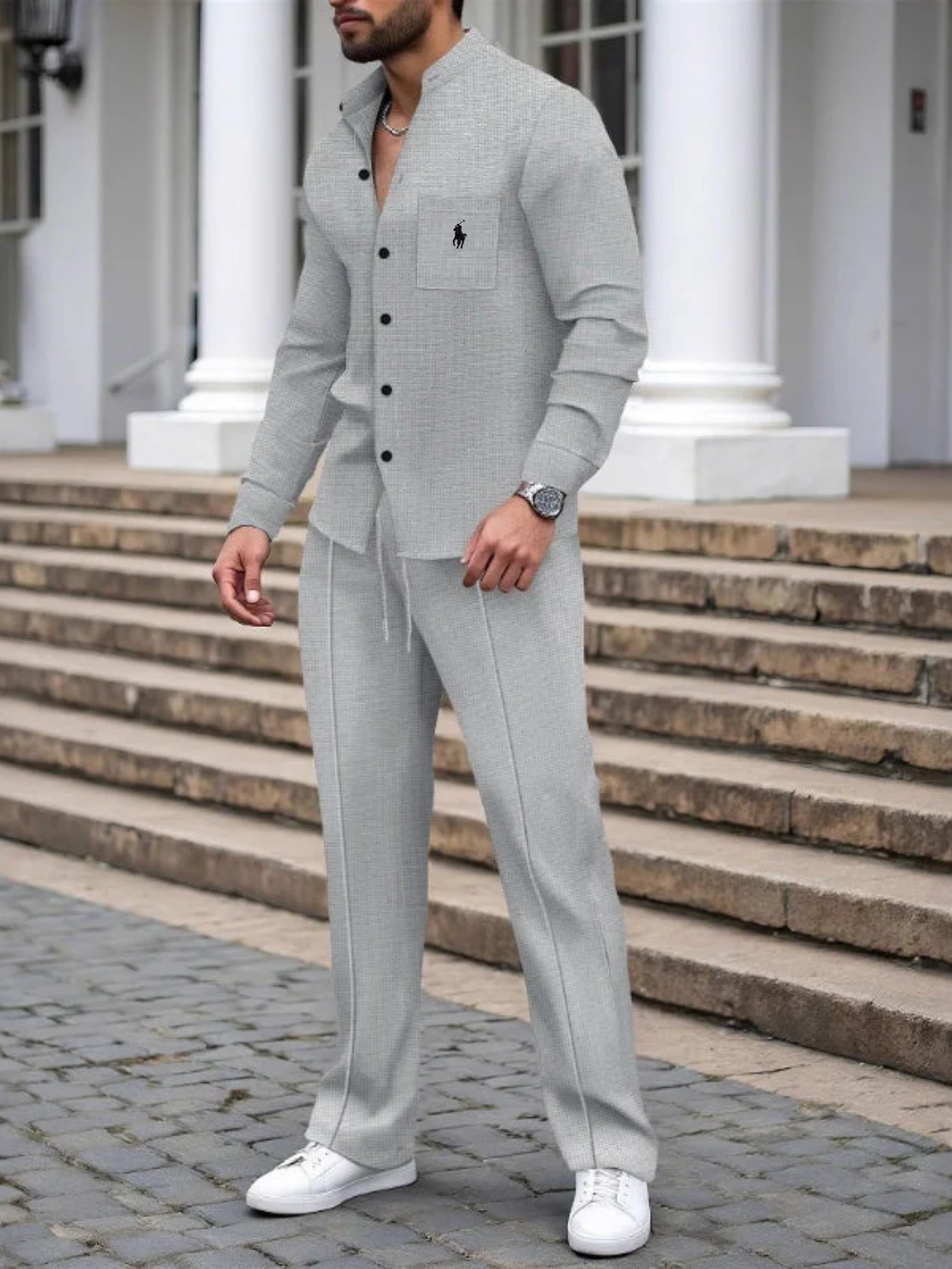 Casual Stand-Collar Cardigan Set