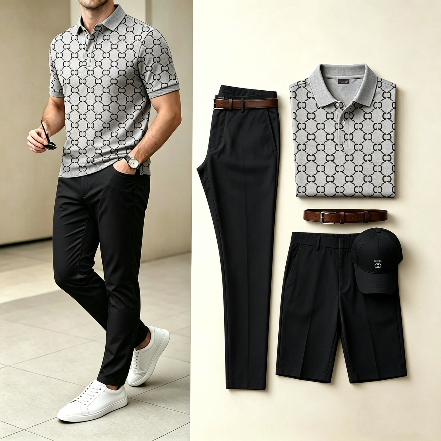 MEN'S 4-IN-1 BUSINESS CASUAL OUTFIT SET |POLO + PANTS + SHORTS + HAT