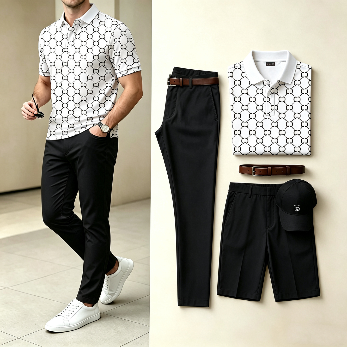 MEN'S 4-IN-1 BUSINESS CASUAL OUTFIT SET |POLO + PANTS + SHORTS + HAT