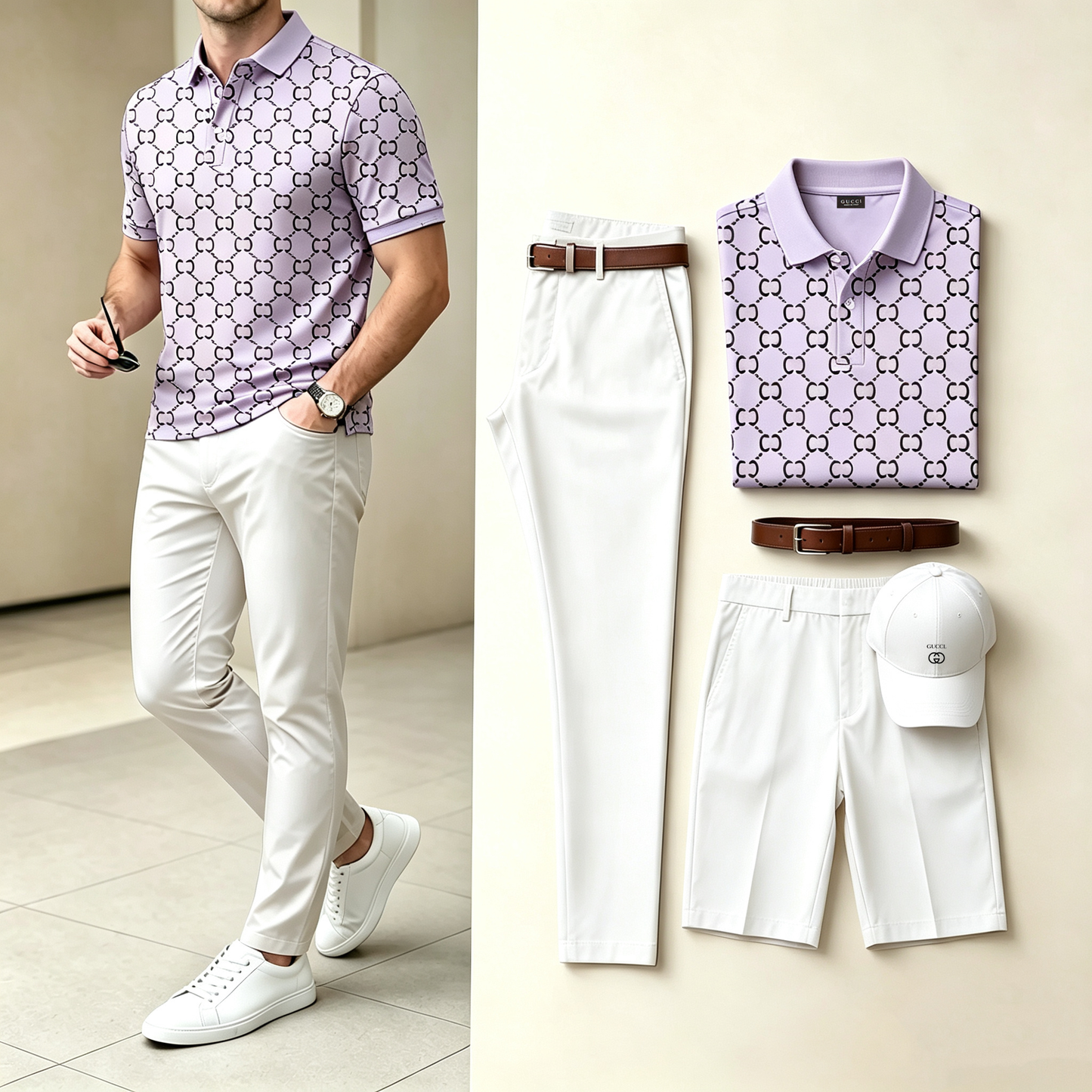 MEN'S 4-IN-1 BUSINESS CASUAL OUTFIT SET |POLO + PANTS + SHORTS + HAT