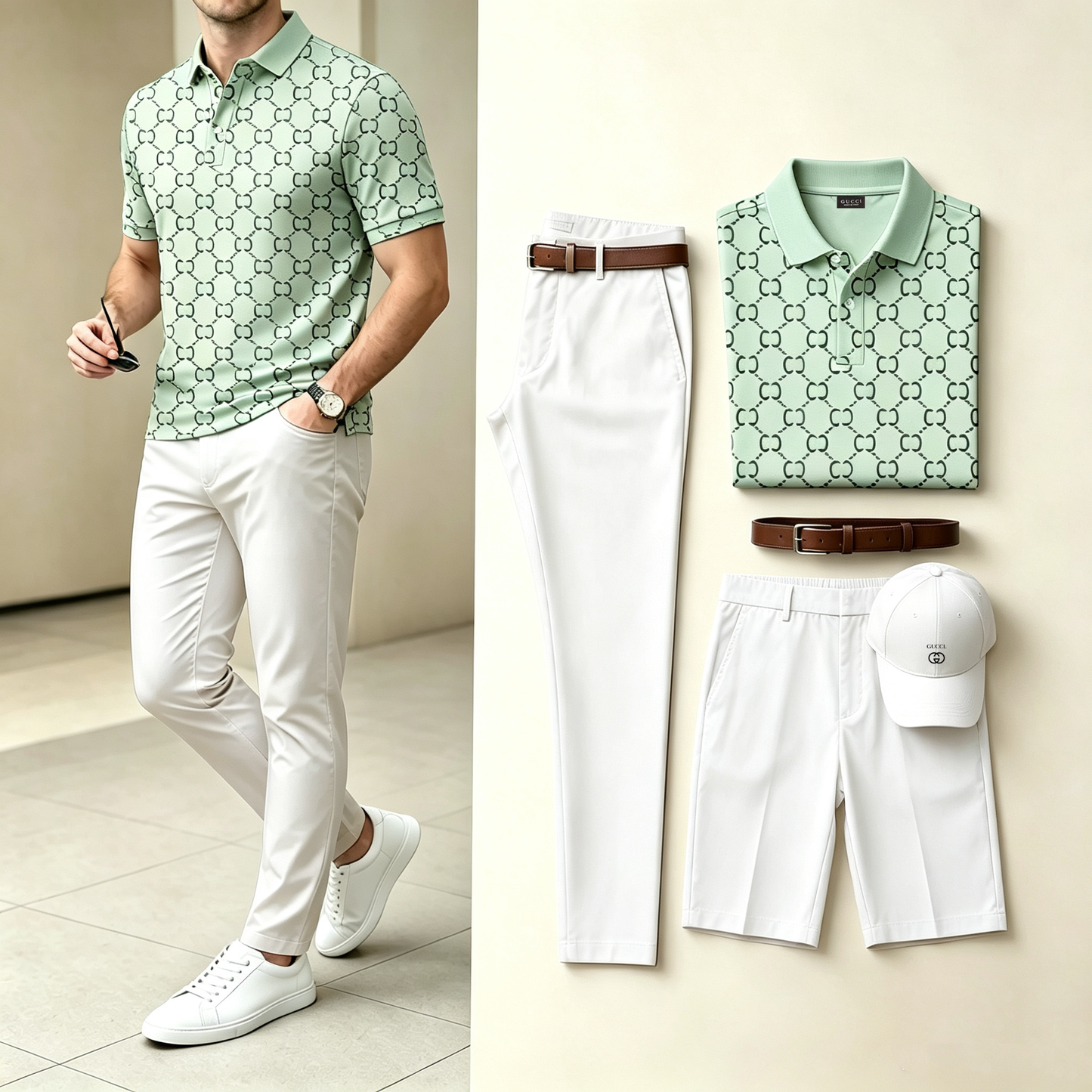 MEN'S 4-IN-1 BUSINESS CASUAL OUTFIT SET |POLO + PANTS + SHORTS + HAT