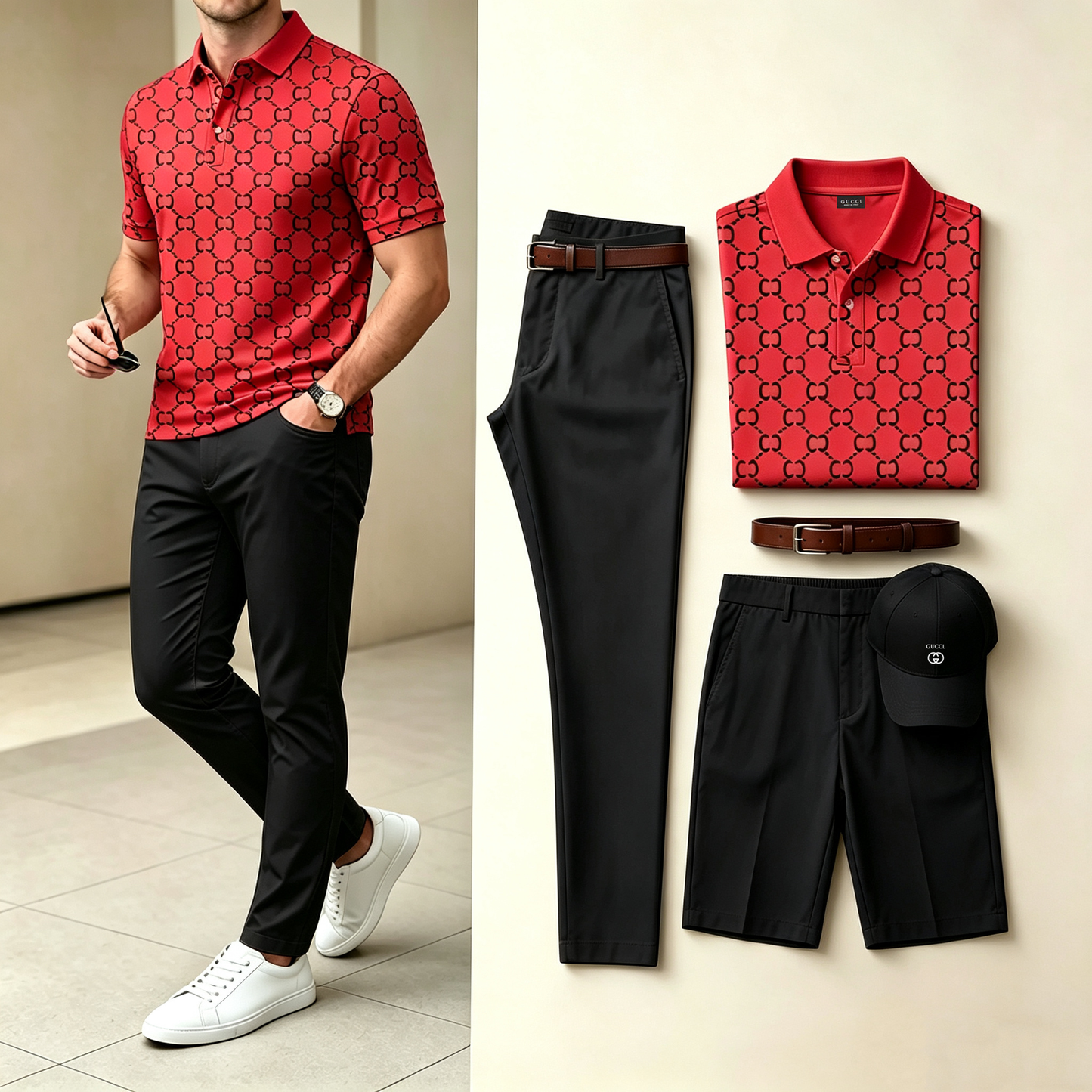 MEN'S 4-IN-1 BUSINESS CASUAL OUTFIT SET |POLO + PANTS + SHORTS + HAT