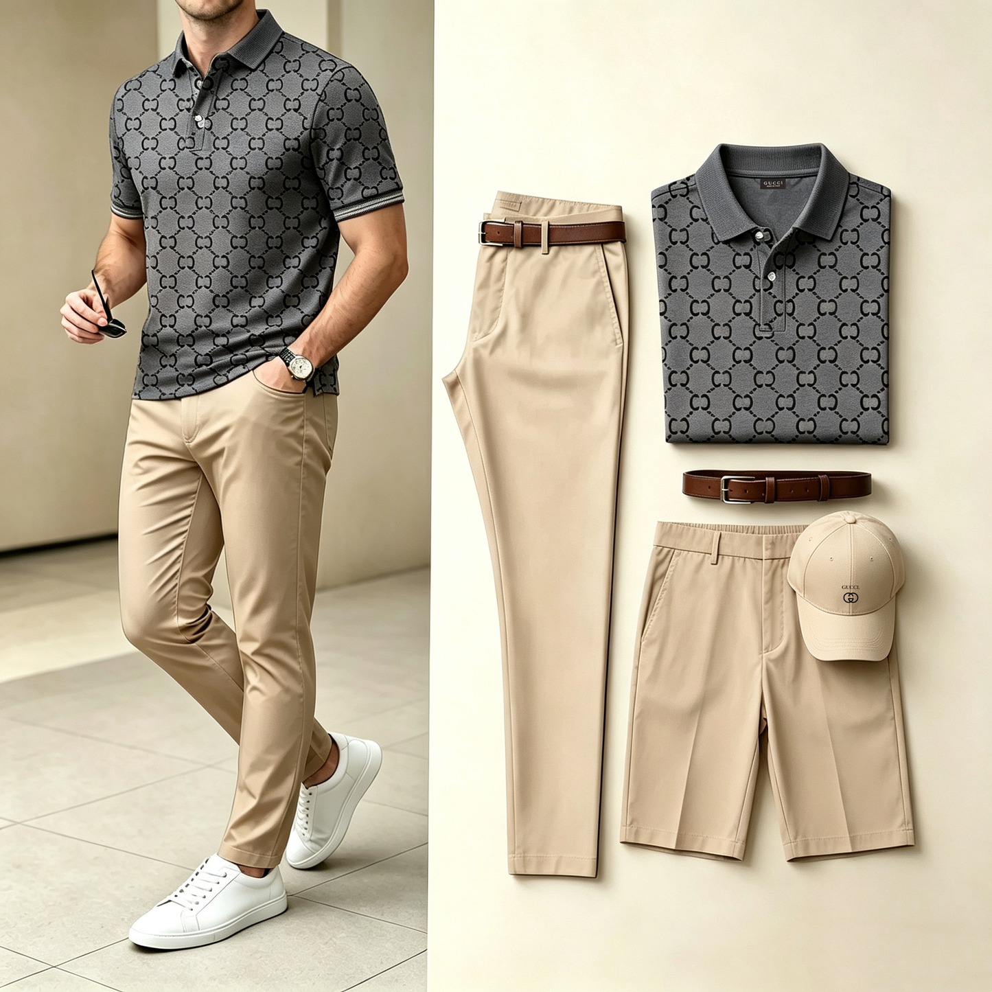 MEN'S 4-IN-1 BUSINESS CASUAL OUTFIT SET |POLO + PANTS + SHORTS + HAT