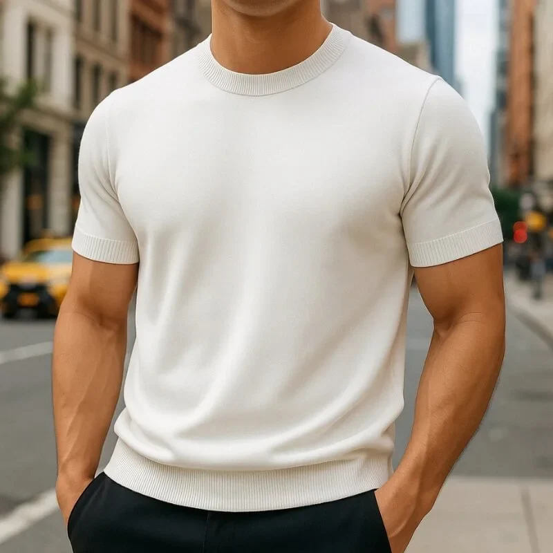 Men's Cashmere Blend Short‑Sleeve Knit T‑Shirt