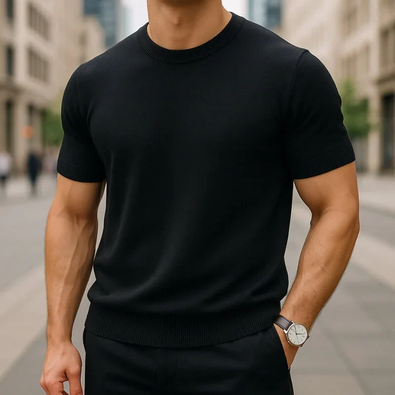 Men's Cashmere Blend Short‑Sleeve Knit T‑Shirt