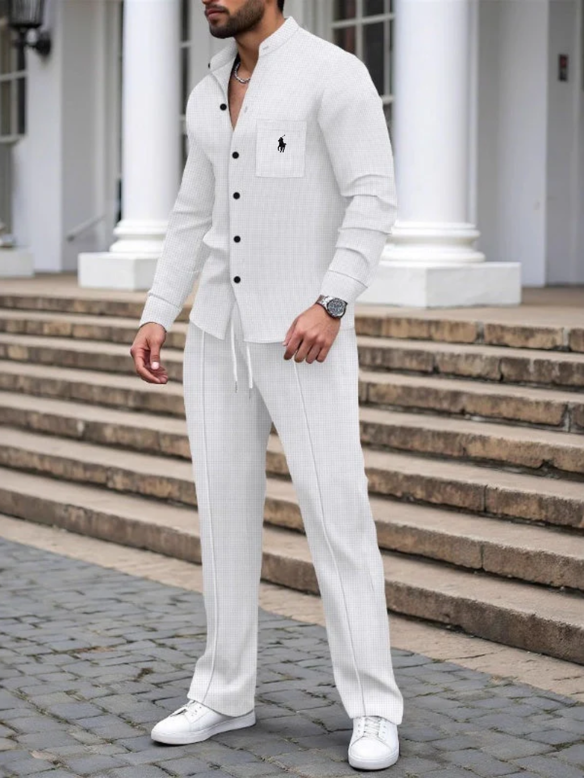 Casual Stand-Collar Cardigan Set