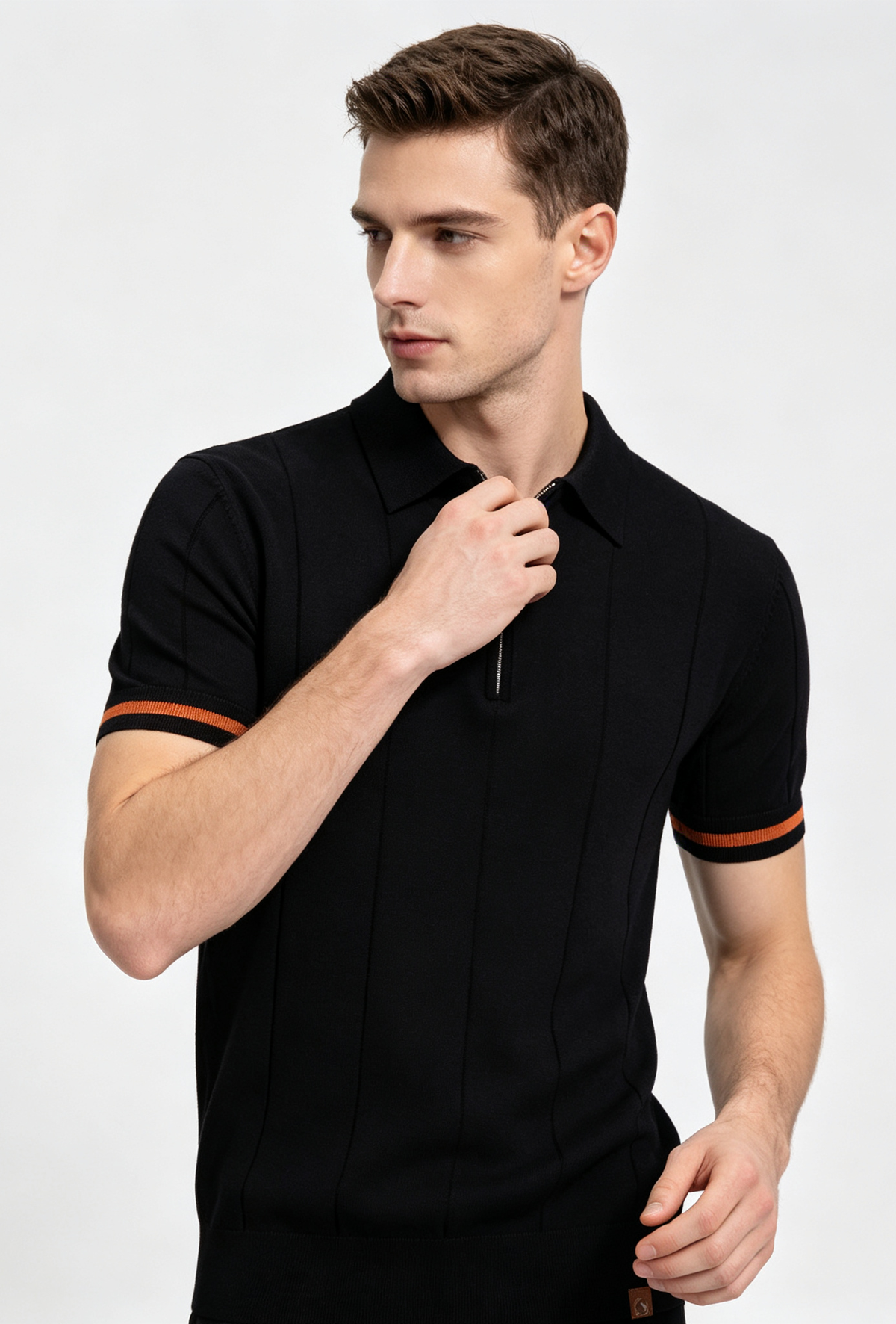 Men Premium Knit Zip‑Up Polo Shirt