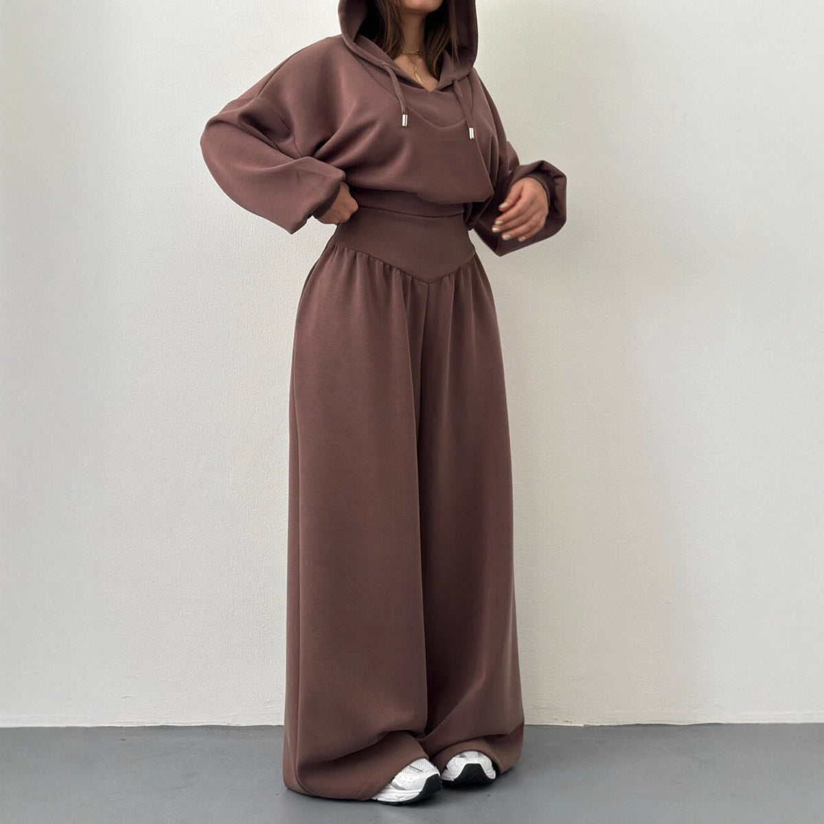 Women’s V-Neck Cropped Hoodie & Wide Leg Pants 2-Piece Set