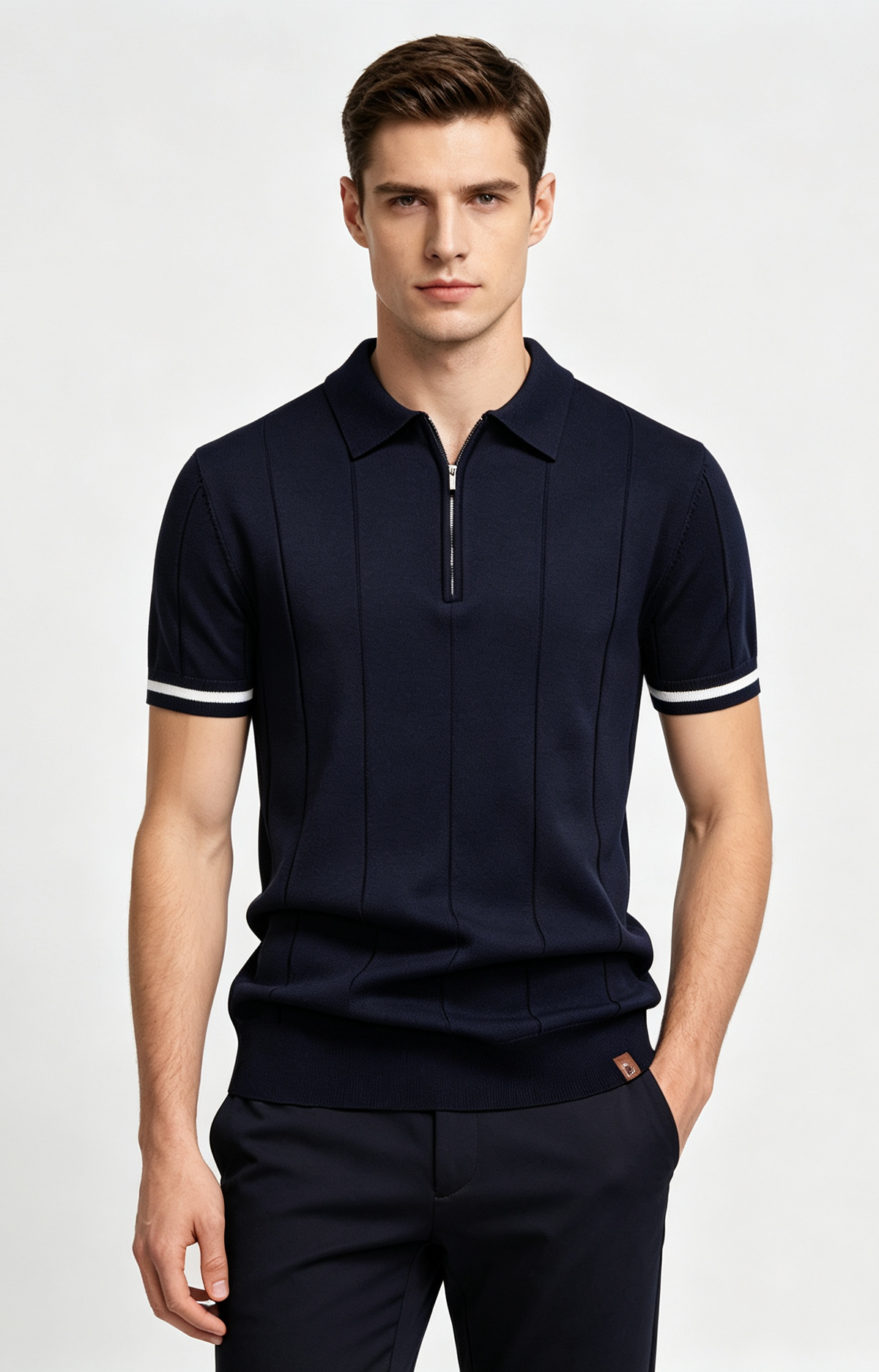 Men Premium Knit Zip‑Up Polo Shirt