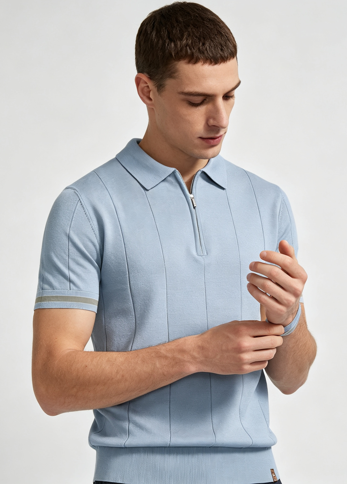 Men Premium Knit Zip‑Up Polo Shirt