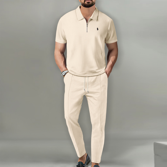 Men's Premium Waffle Knit Zip Polo Set