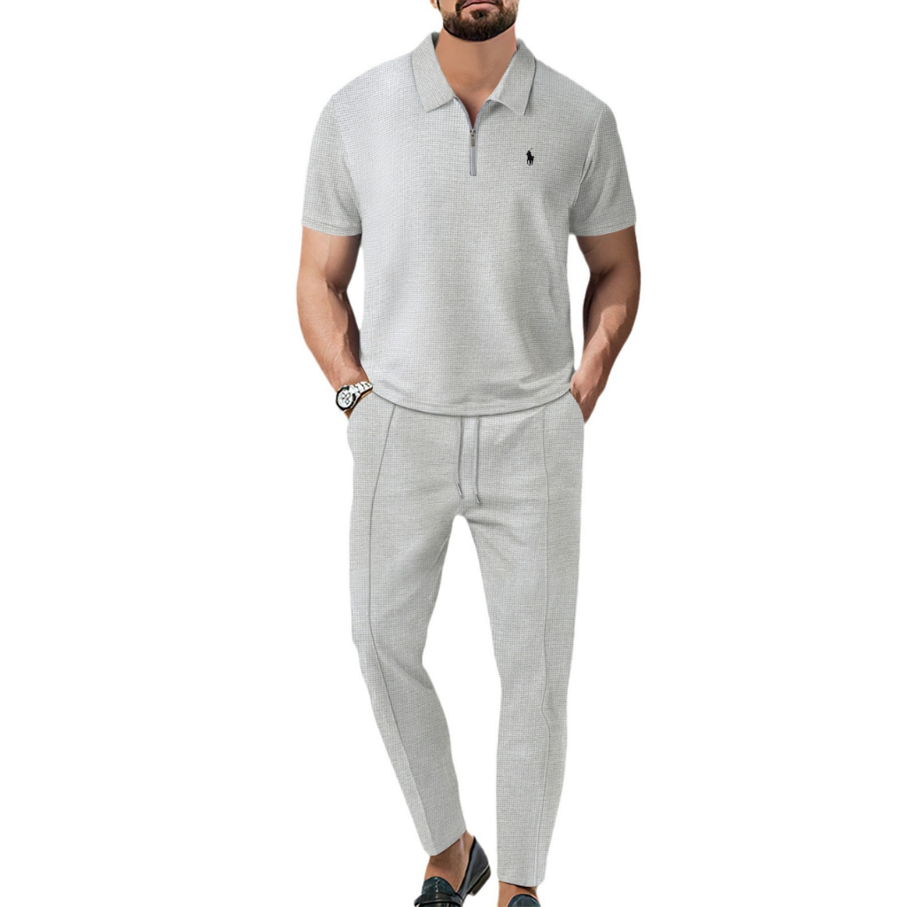 Men's Premium Waffle Knit Zip Polo Set