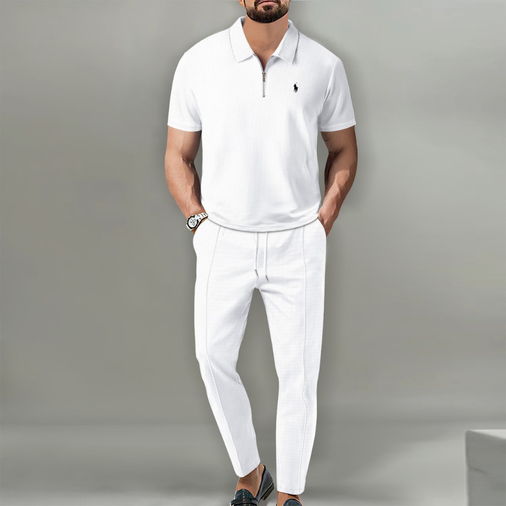 Men's Premium Waffle Knit Zip Polo Set