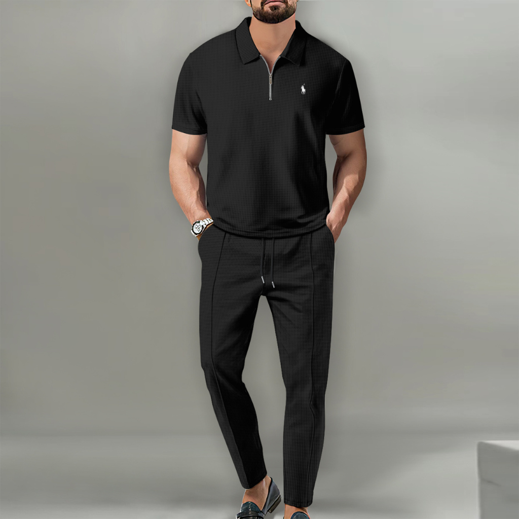 Men's Premium Waffle Knit Zip Polo Set
