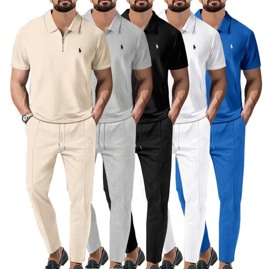 Men's Premium Waffle Knit Zip Polo Set