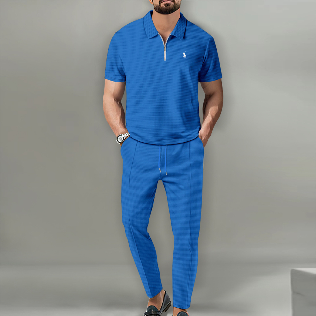 Men's Premium Waffle Knit Zip Polo Set