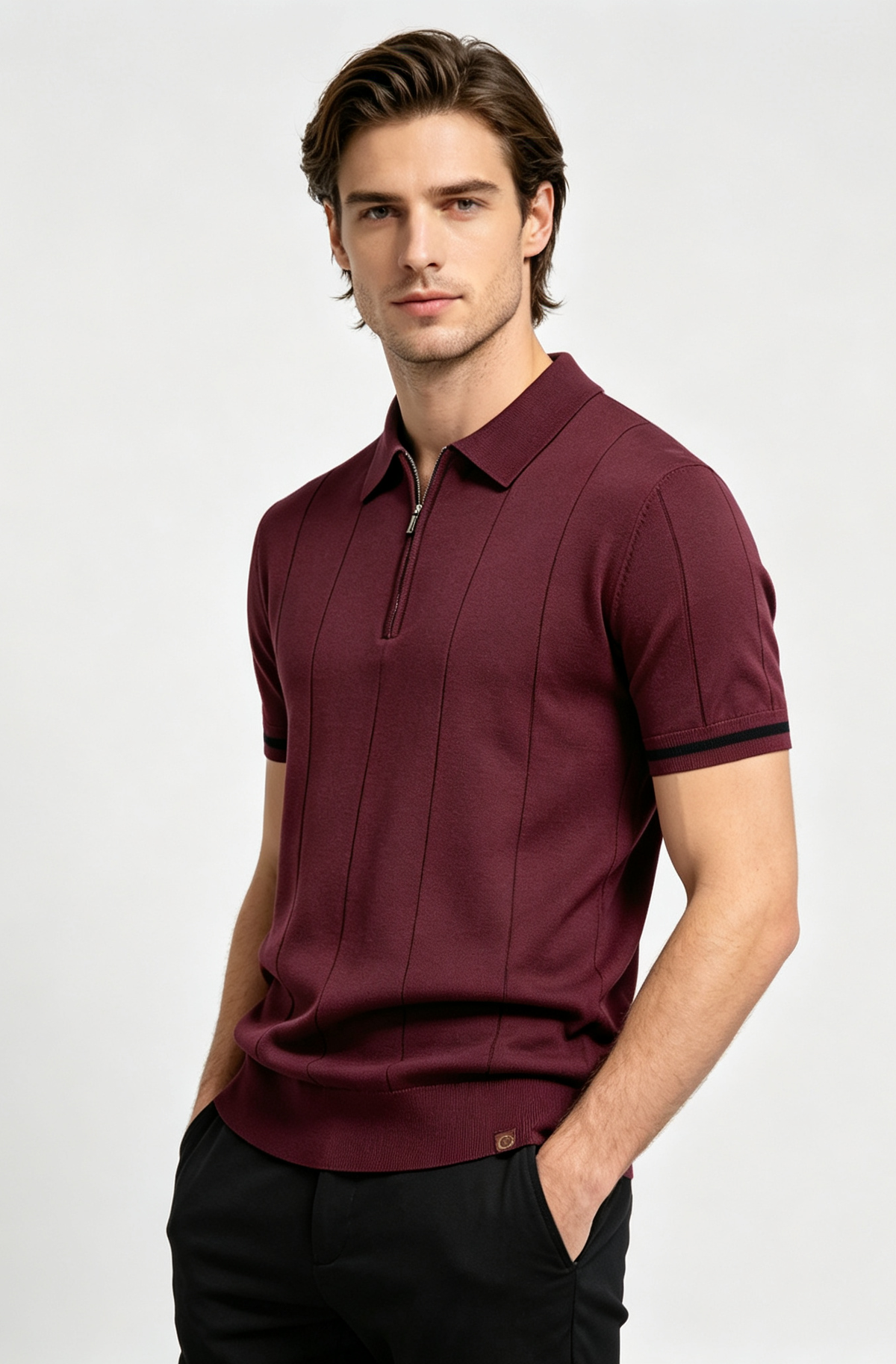 Men Premium Knit Zip‑Up Polo Shirt