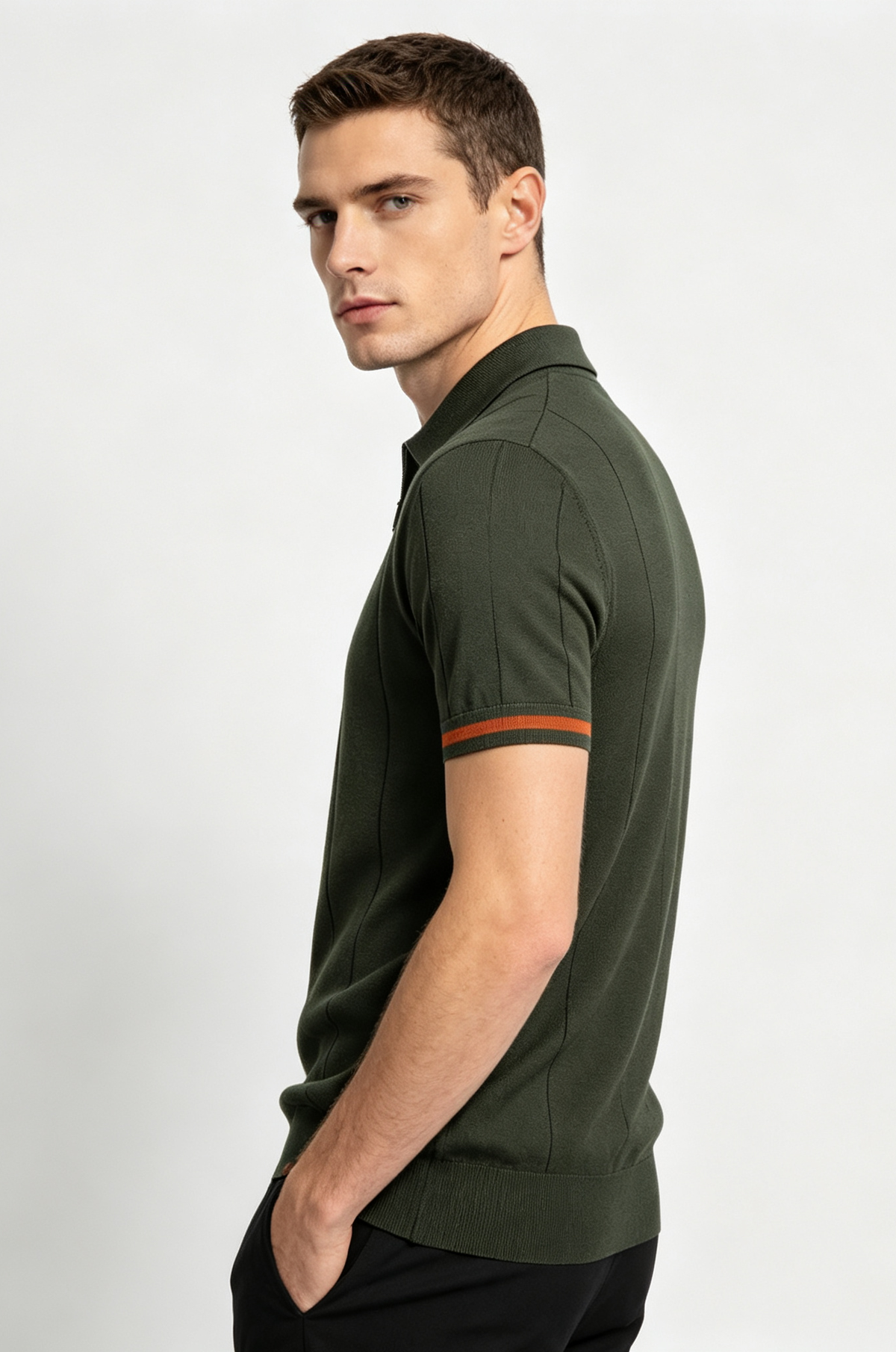 Men Premium Knit Zip‑Up Polo Shirt