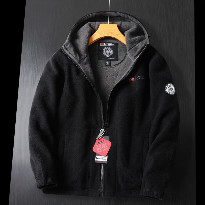 Double-Layer Wool Warm Hooded Coat