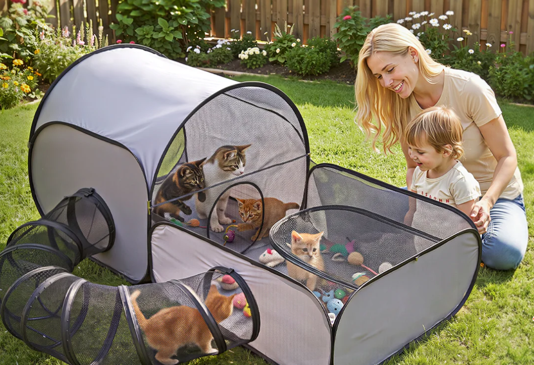 3-in-1 Foldable Pet Playpen with Tunnel