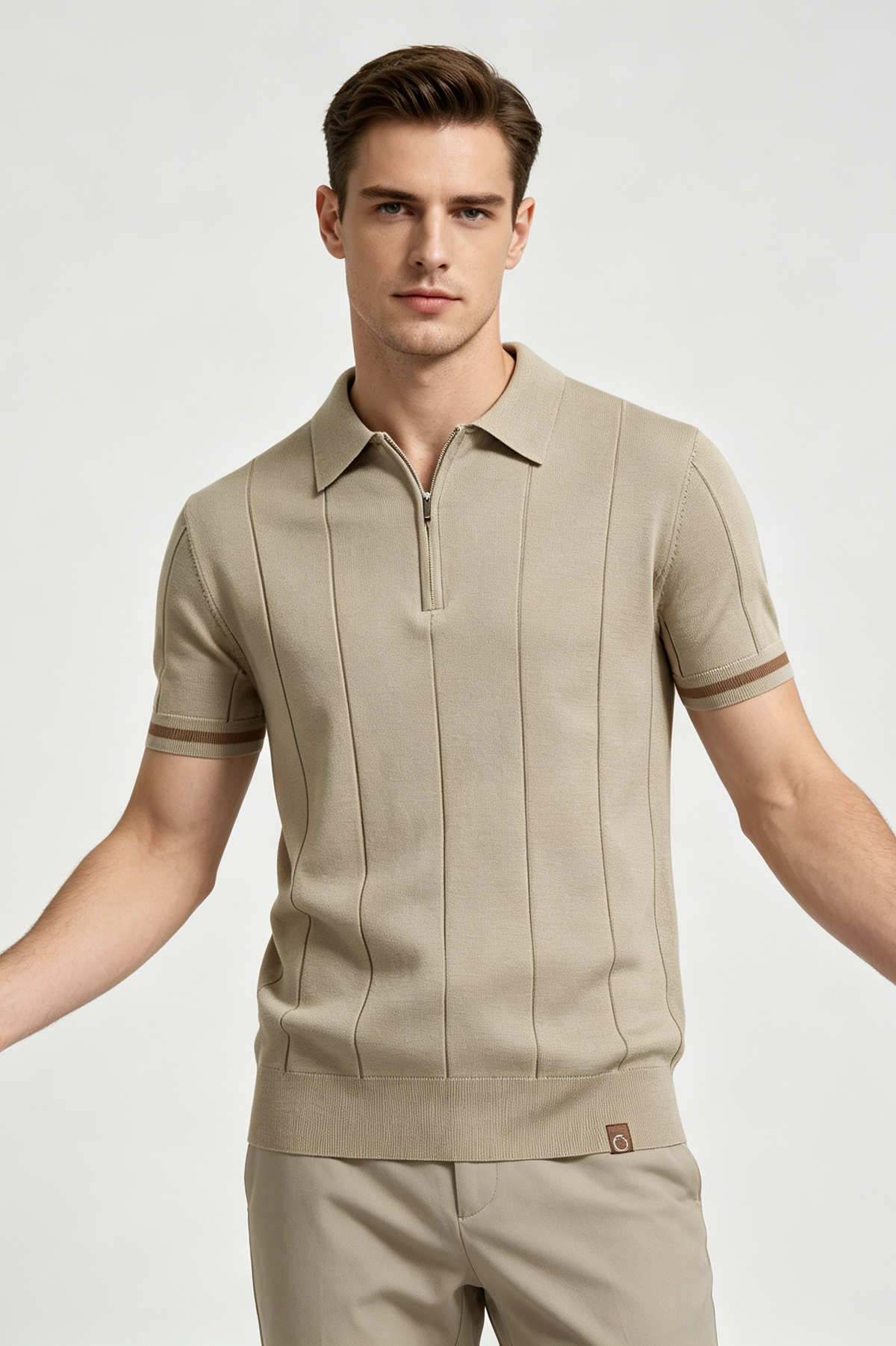 Men Premium Knit Zip‑Up Polo Shirt