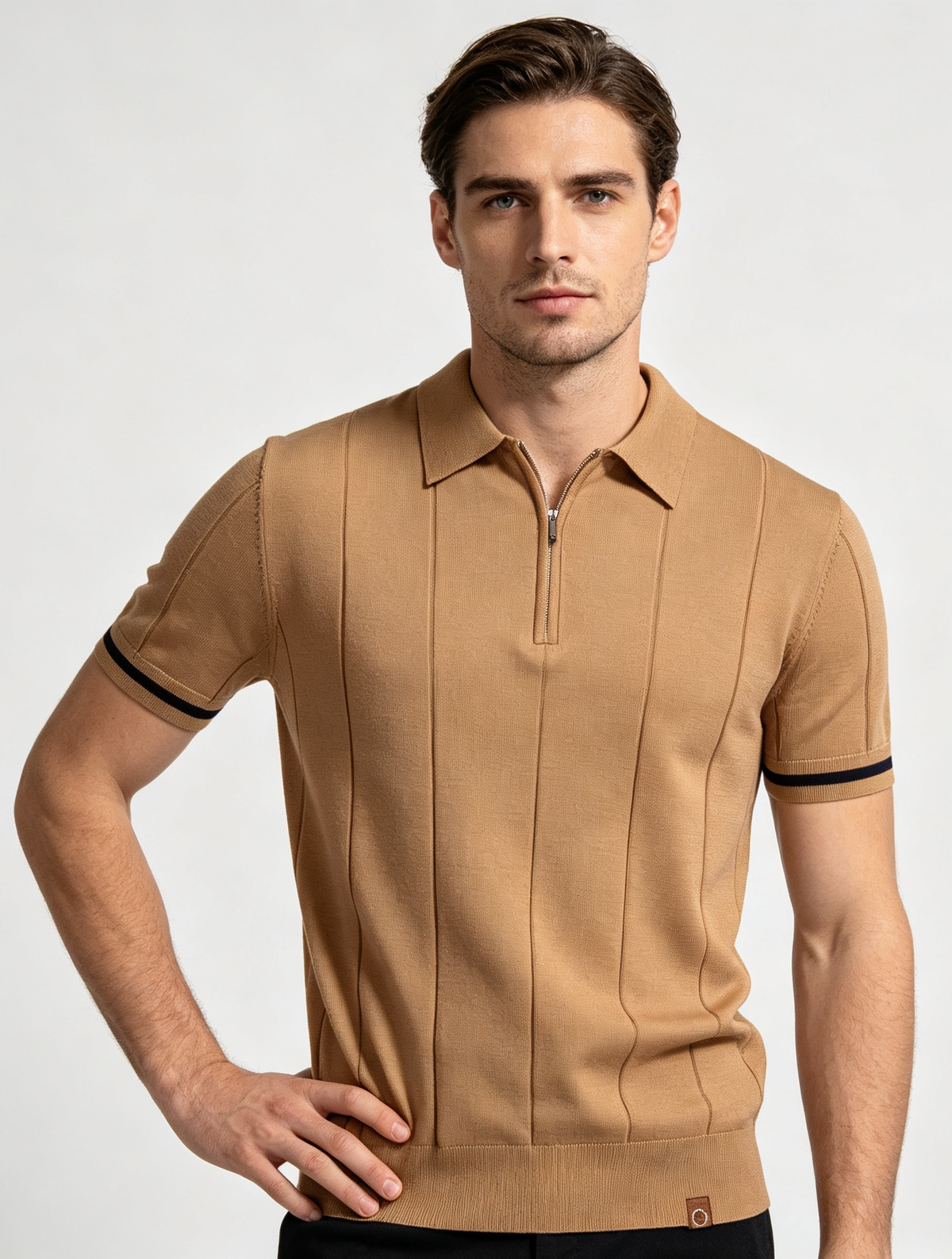 Men Premium Knit Zip‑Up Polo Shirt