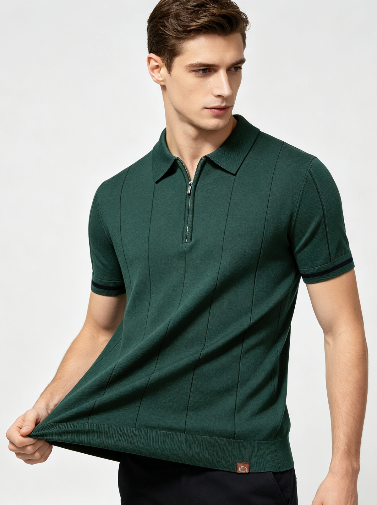 Men Premium Knit Zip‑Up Polo Shirt