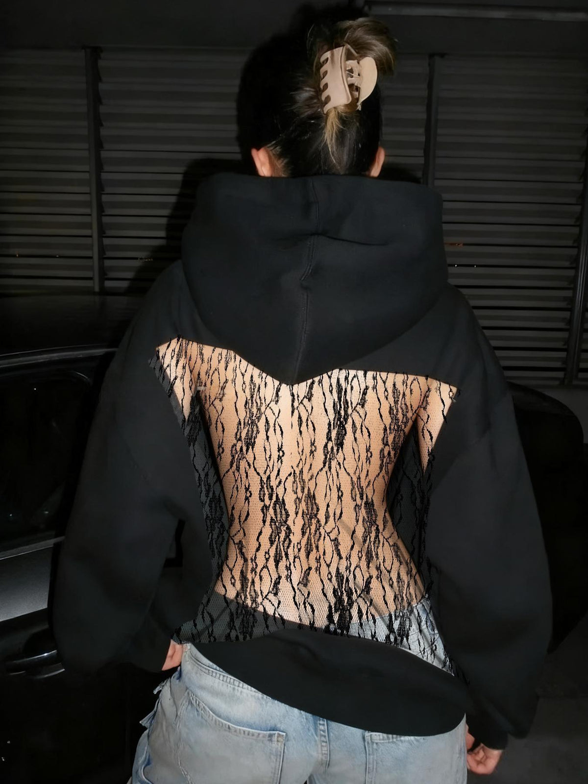 Women's Backless Mesh Hoodie - Breathable & Stylish