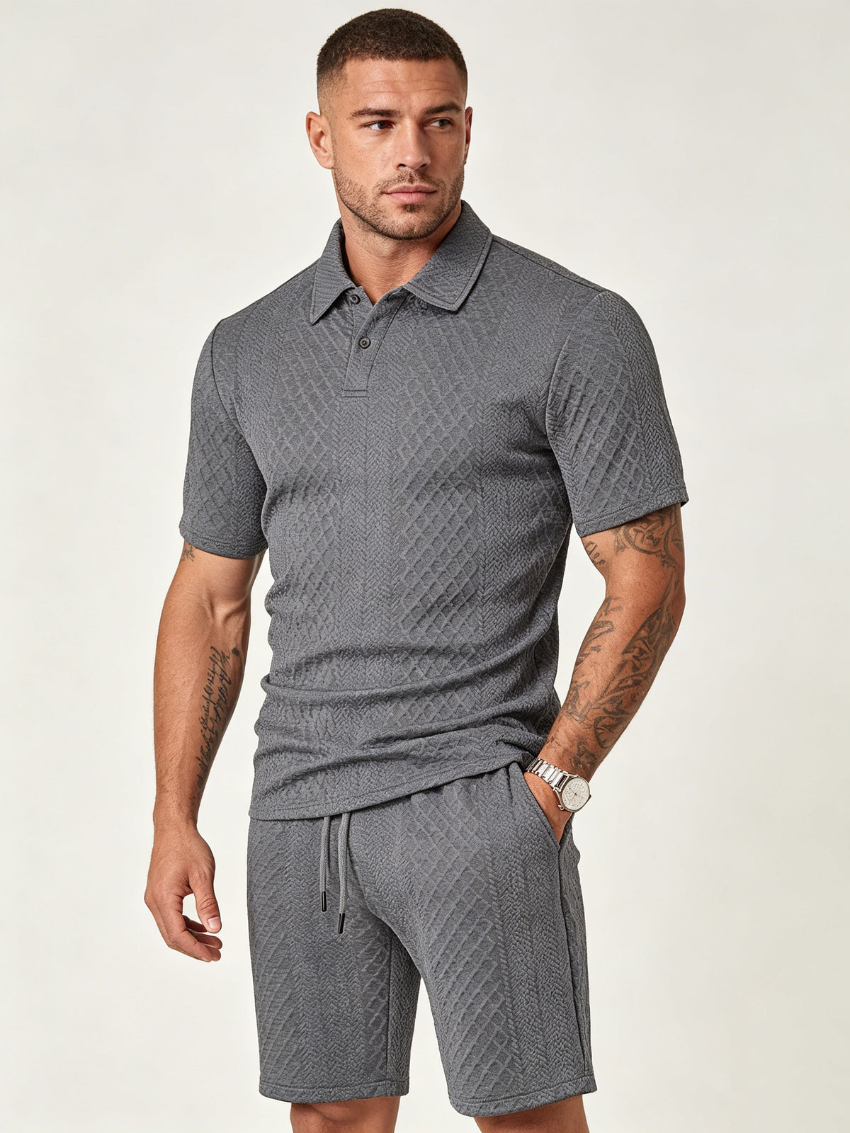 Men's Lightweight Textured Polo 2 Piece Set