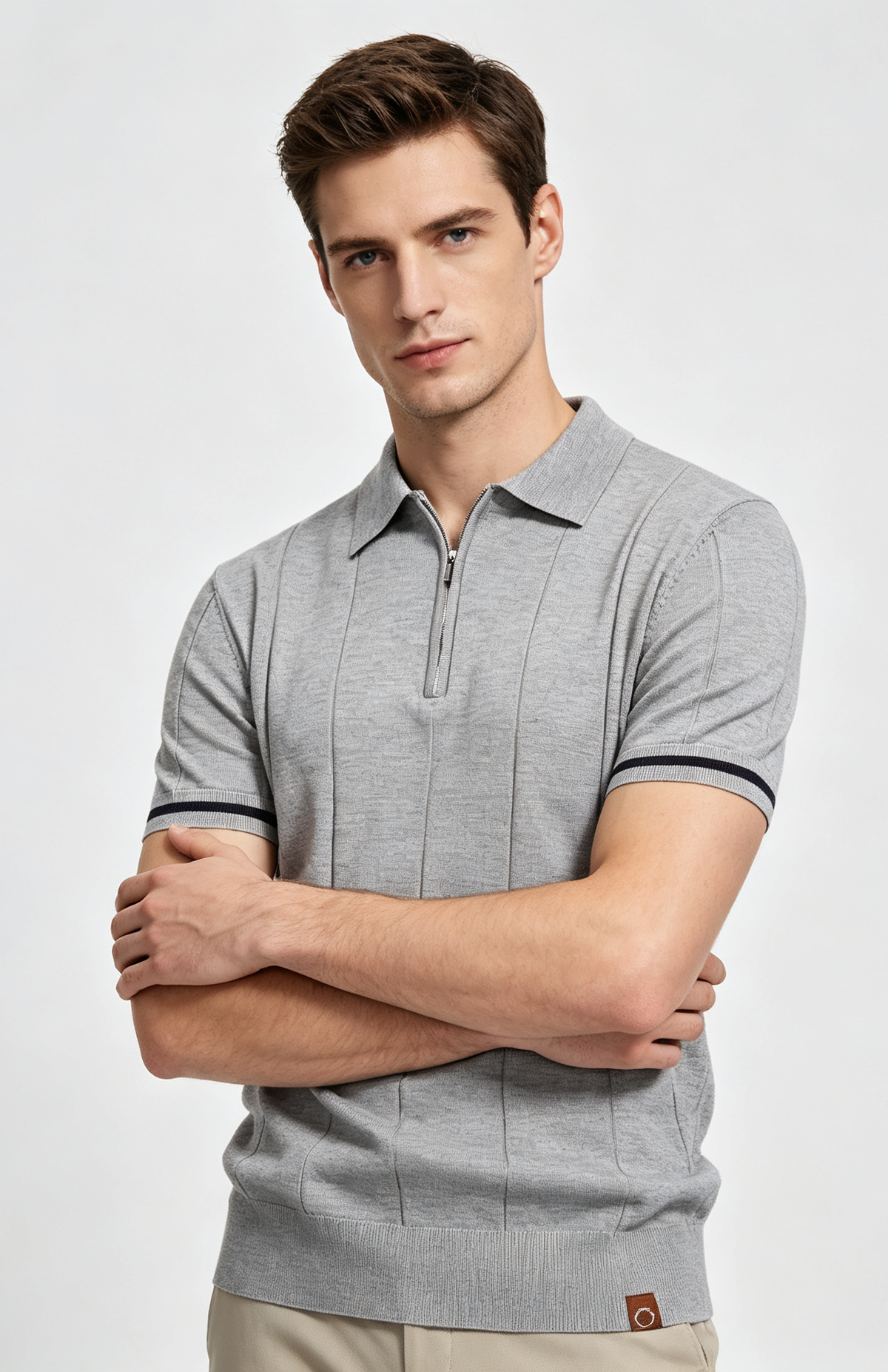 Men Premium Knit Zip‑Up Polo Shirt