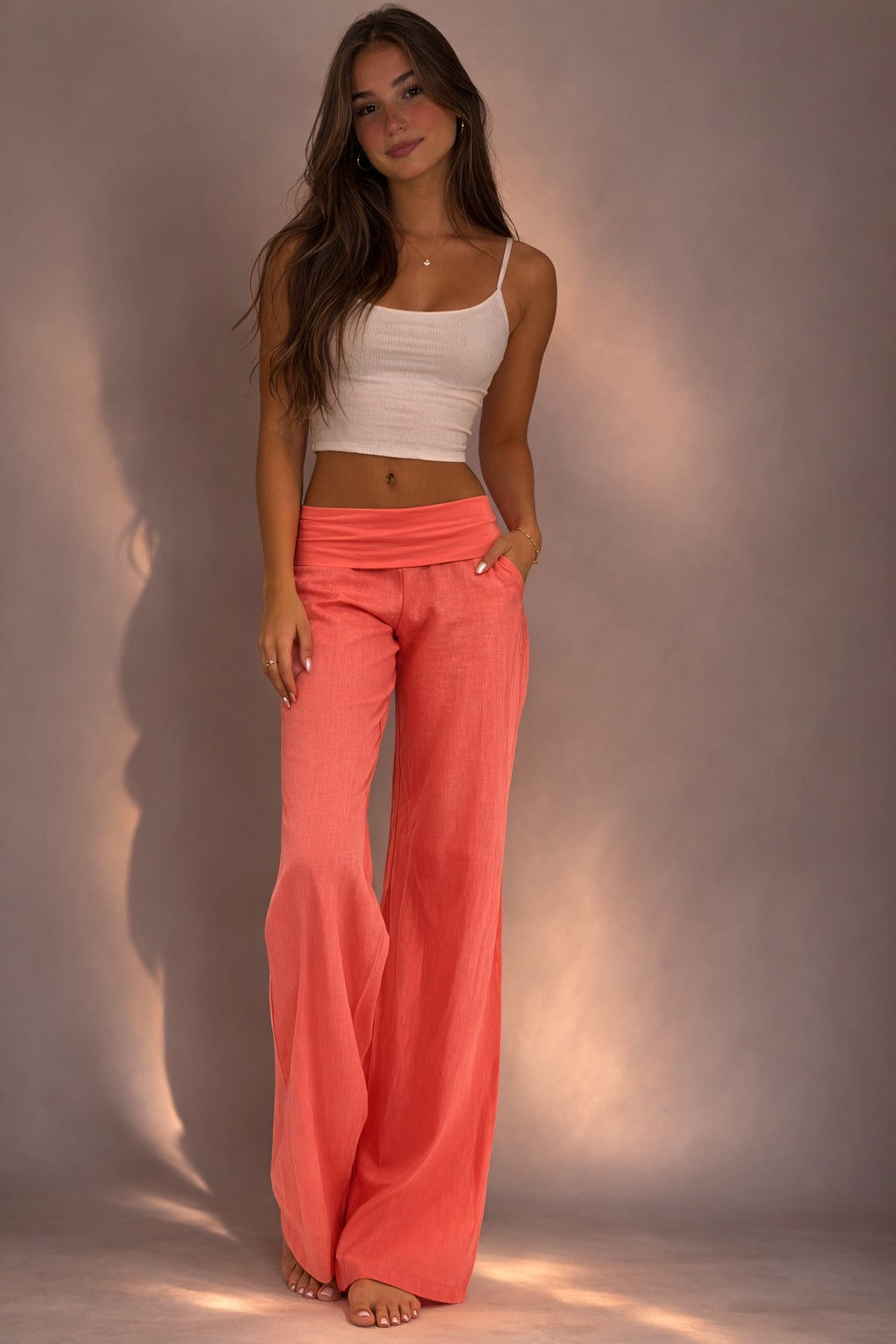 Coral Foldover Everyday Comfort Trousers