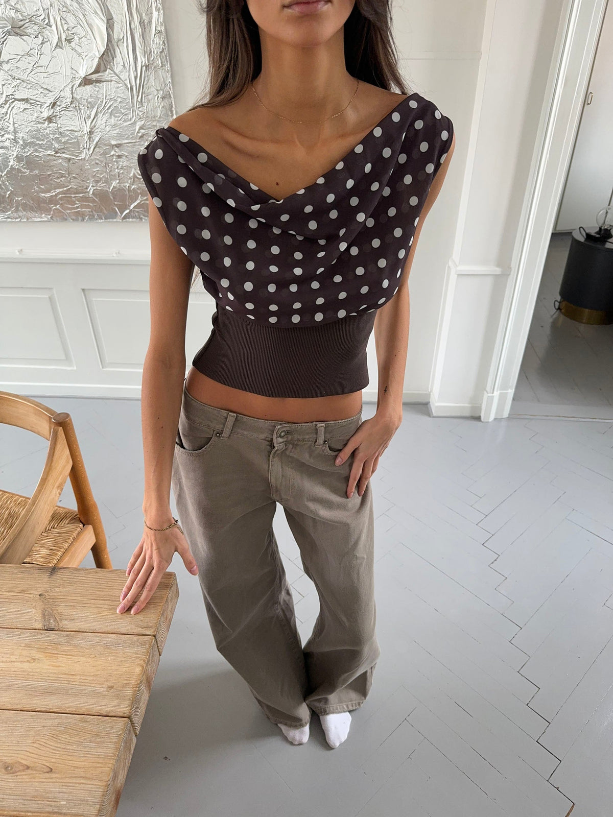 Dapper Dot Brown White Top