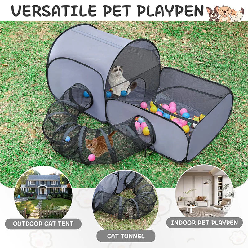 3-in-1 Foldable Pet Playpen with Tunnel