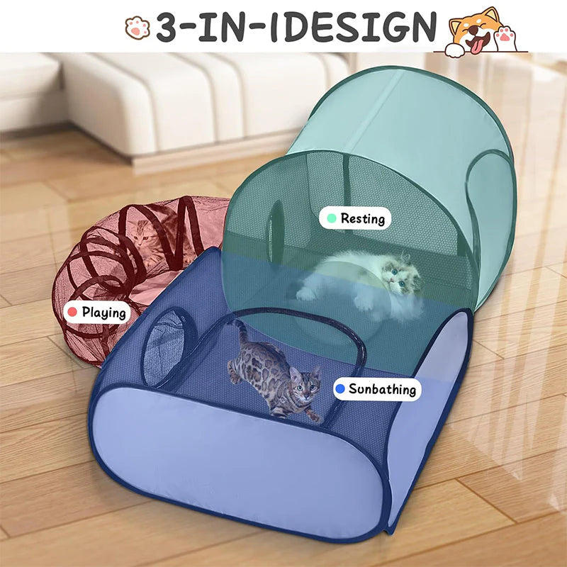 3-in-1 Foldable Pet Playpen with Tunnel