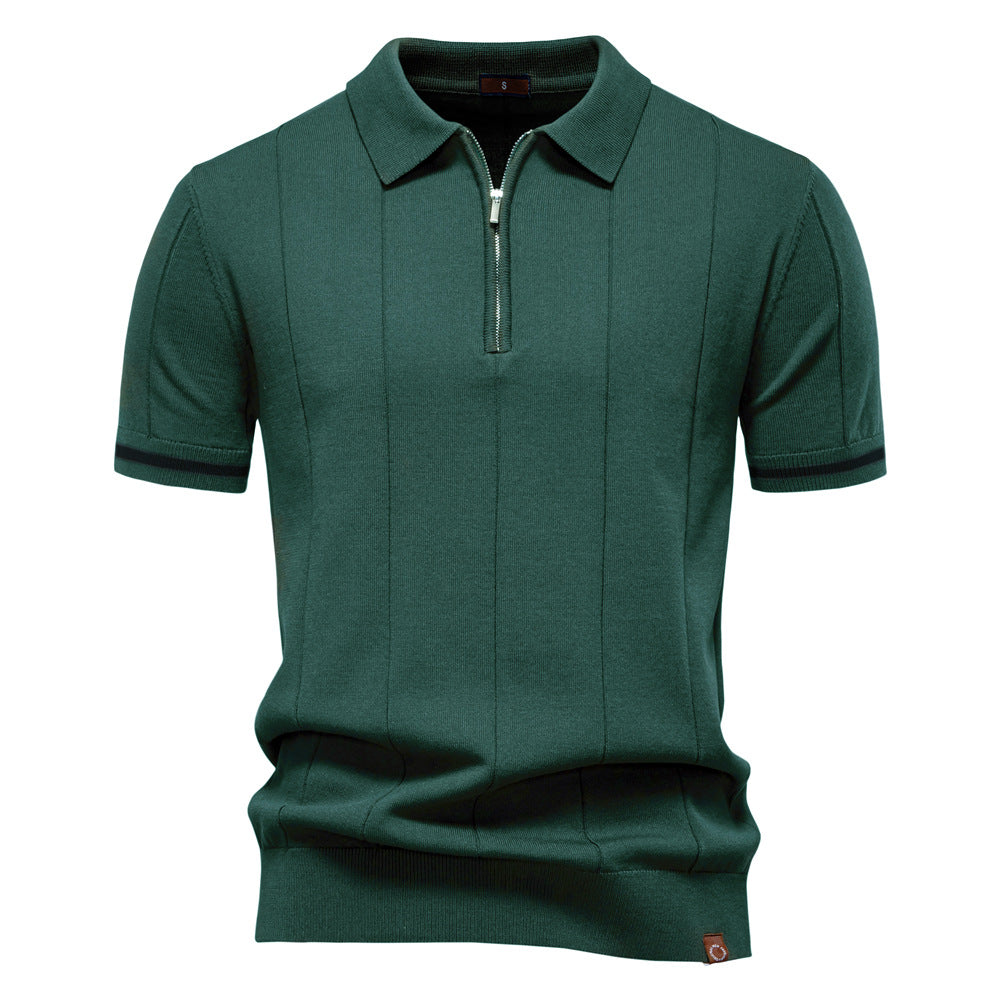 Men Premium Knit Zip‑Up Polo Shirt