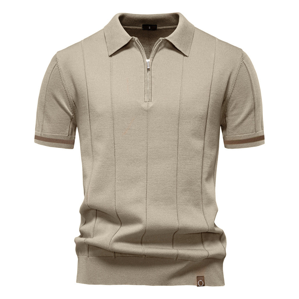Men Premium Knit Zip‑Up Polo Shirt
