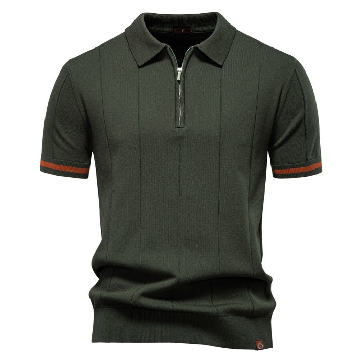 Men Premium Knit Zip‑Up Polo Shirt