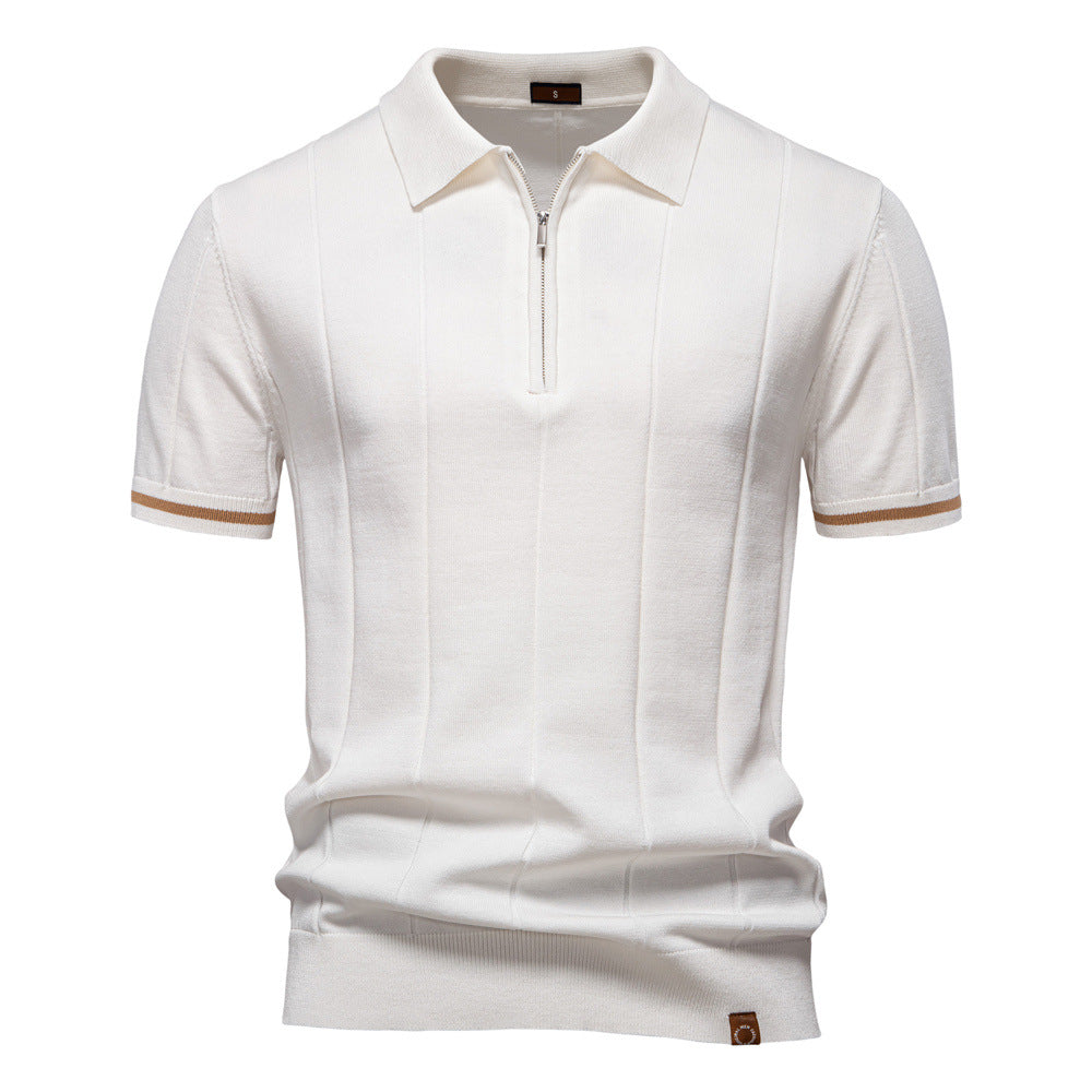 Men Premium Knit Zip‑Up Polo Shirt