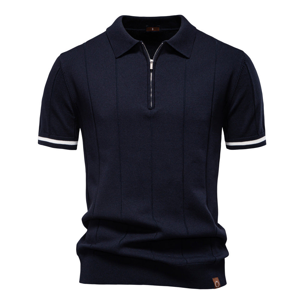 Men Premium Knit Zip‑Up Polo Shirt