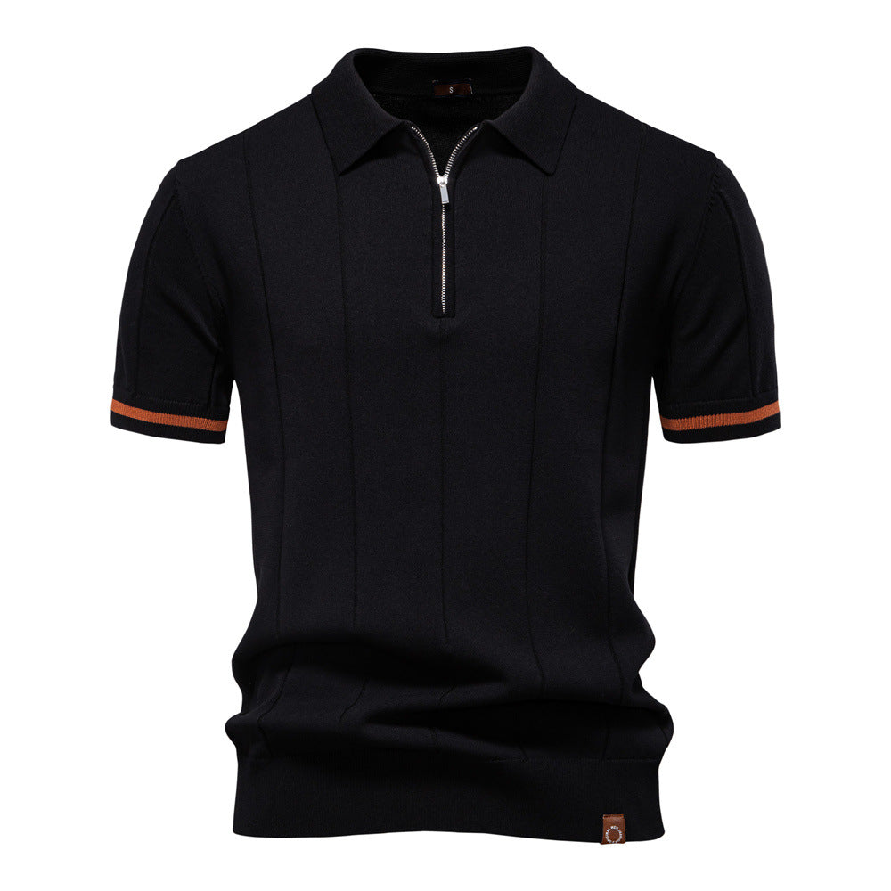 Men Premium Knit Zip‑Up Polo Shirt